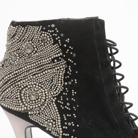 SAM EDELMAN Quantam Bling Lace Up Ankle Bootie Suede Stiletto Heel Women Size 9 - Picture 9 of 11